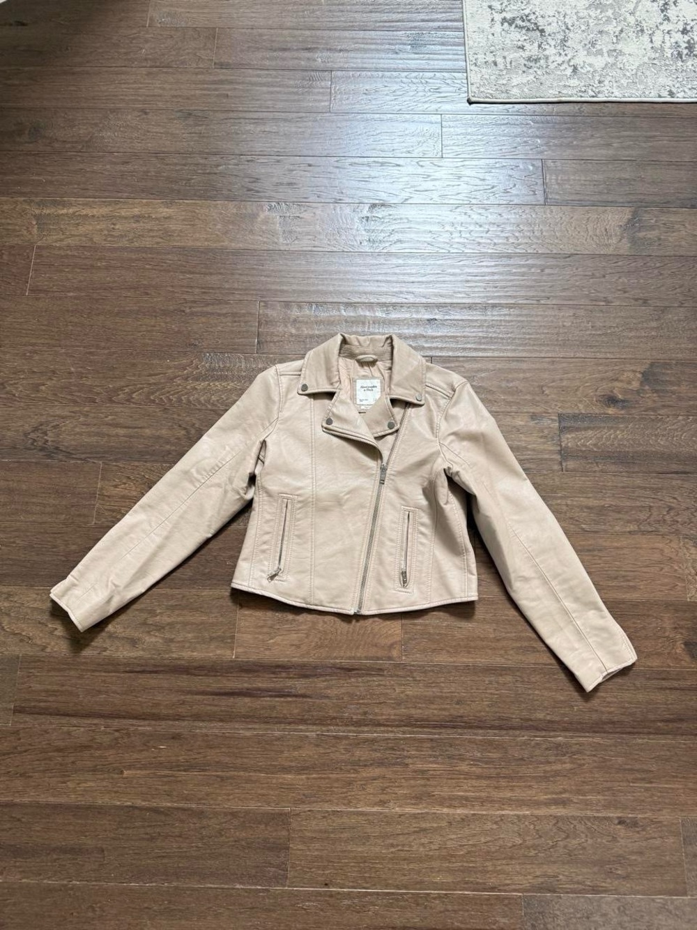 Abercrombie & Fitch Women's Large Vegan Leather Moto Jacket Beige, Taupe - Picture 2 of 9